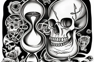 Hourglass represents life, and a skull in the bottom of the hourglass being covered in sand. tattoo idea