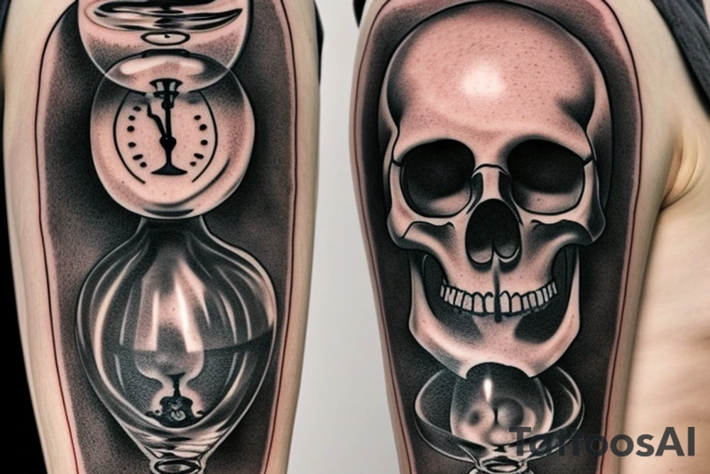 Hourglass represents life, and a skull in the bottom of the hourglass being covered in sand. tattoo idea