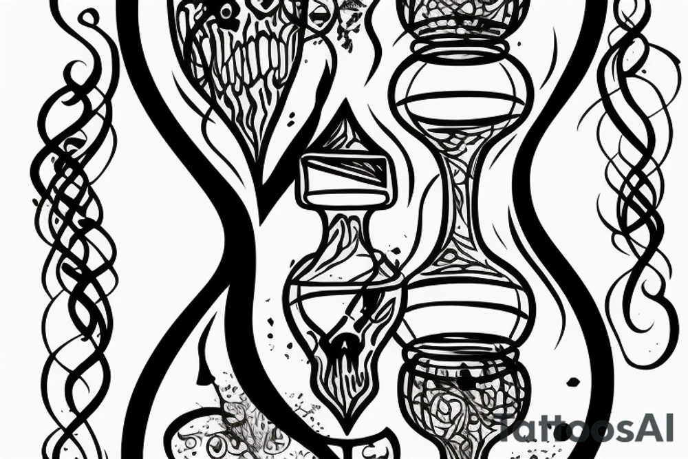 Hourglass represents life, and a skull in the bottom of the hourglass being covered in sand. tattoo idea