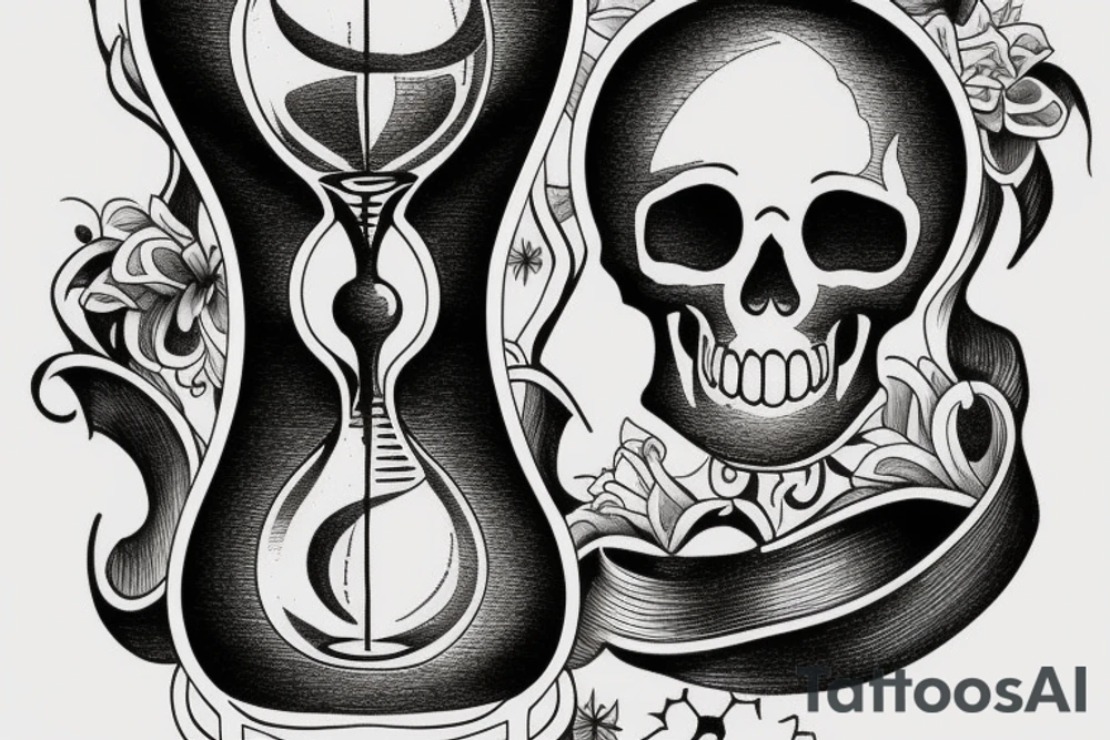 Hourglass represents life, and a skull in the bottom of the hourglass being covered in sand. tattoo idea