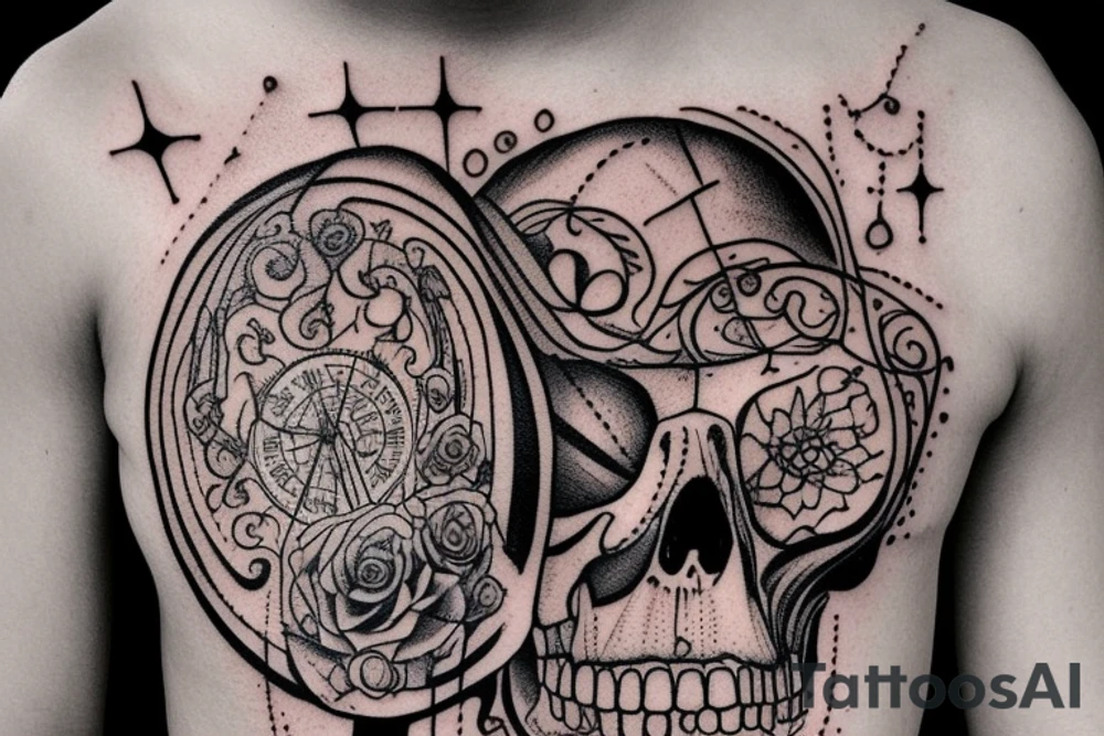 Hourglass represents life, and a skull in the bottom of the hourglass being covered in sand. tattoo idea