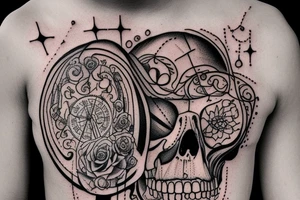 Hourglass represents life, and a skull in the bottom of the hourglass being covered in sand. tattoo idea