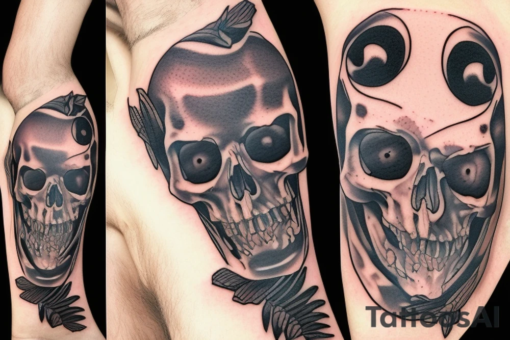 Death hugging a man tattoo idea