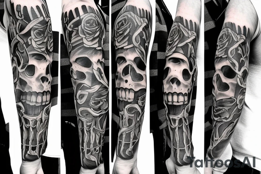 Skeleton hugging a man tattoo idea