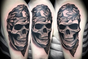 Skeleton hugging a man tattoo idea