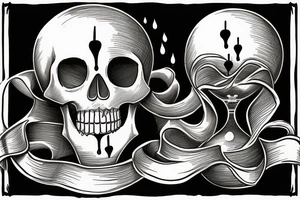 surreal sketch of an hourglass dripping on a skull with ribbon around the hourglass saying "Memento Mori" tattoo idea