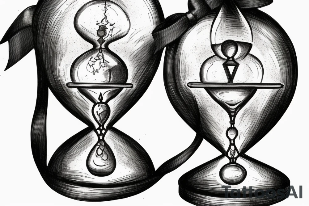 surreal sketch of an hourglass dripping on a skull with ribbon around the hourglass saying "Memento Mori" tattoo idea