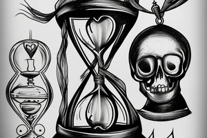 surreal sketch of an hourglass dripping on a skull with ribbon around the hourglass saying "Memento Mori" tattoo idea