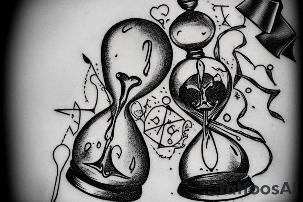 surreal sketch of an hourglass dripping on a skull with ribbon around the hourglass saying "Memento Mori" tattoo idea
