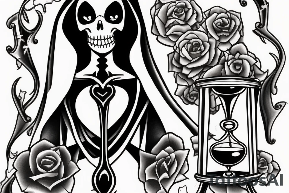 Grim reaper holding an hourglass.  Memento Mori tattoo idea