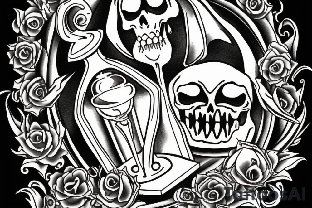 Grim Reaper holding an hourglass.  Memento Mori tattoo idea