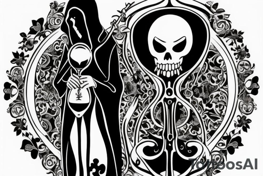 Grim Reaper holding an hourglass. Memento Mori tattoo idea