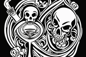 Grim Reaper holding an hourglass with a skull in the bottom of it saying memento mori. tattoo idea