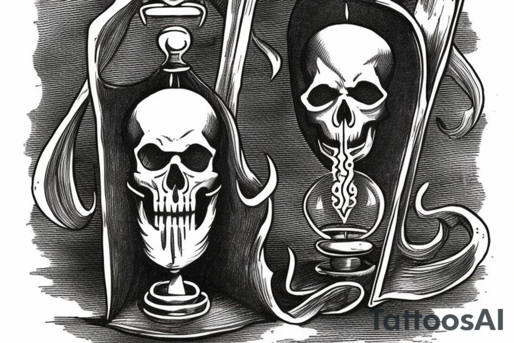 Grim Reaper holding an hourglass as a lantern with a skull in the bottom of it tattoo idea