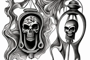 Grim Reaper holding an hourglass as a lantern with a skull in the bottom of it tattoo idea