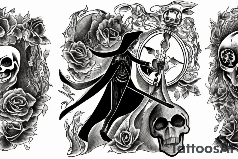 Grim Reaper holding an hourglass as a lantern with a skull in the bottom of it tattoo idea