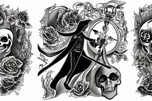 Grim Reaper holding an hourglass as a lantern with a skull in the bottom of it tattoo idea