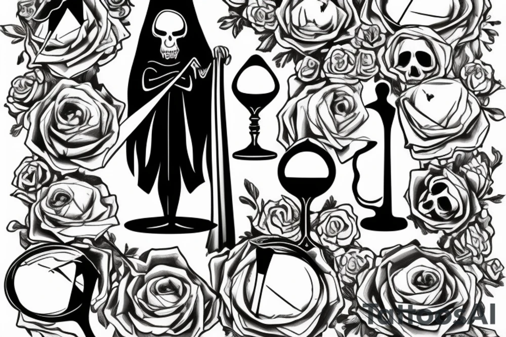 Grim Reaper holding an hourglass while standing next to an empty grave tattoo idea