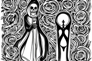 Grim Reaper holding an hourglass while standing next to an empty grave tattoo idea