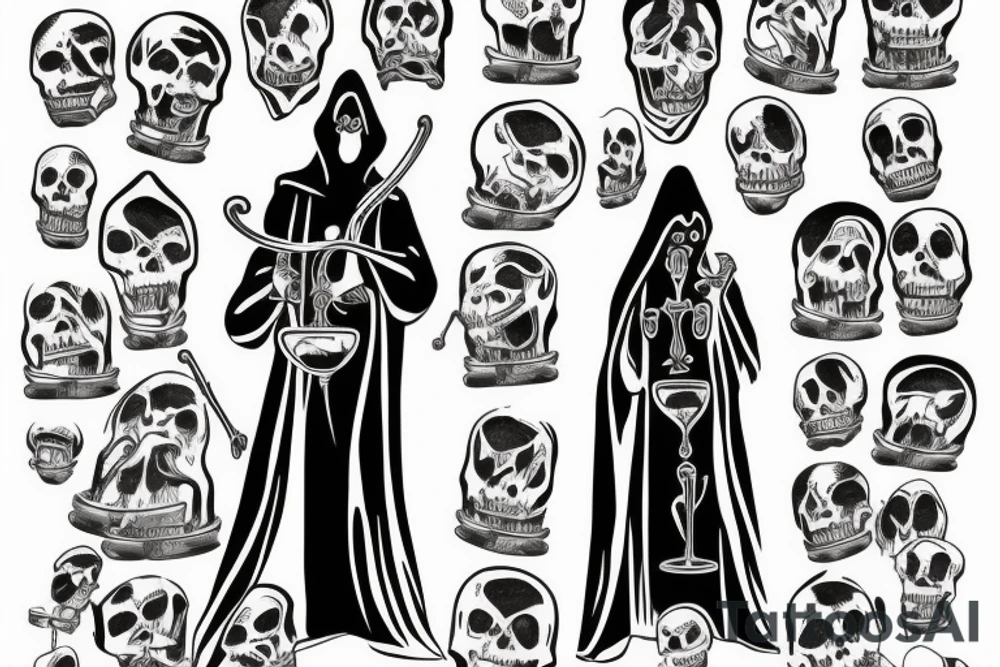 Grim Reaper holding an hourglass while standing next to an empty grave tattoo idea