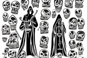 Grim Reaper holding an hourglass while standing next to an empty grave tattoo idea