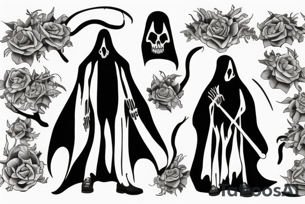 Grim Reaper standing next to my own empty grave and tombstone tattoo idea