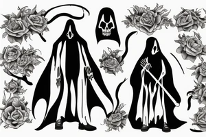 Grim Reaper standing next to my own empty grave and tombstone tattoo idea