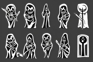 Dark and Spooky grim reaper standing next to an empty grave while he is holding an hourglass tattoo idea