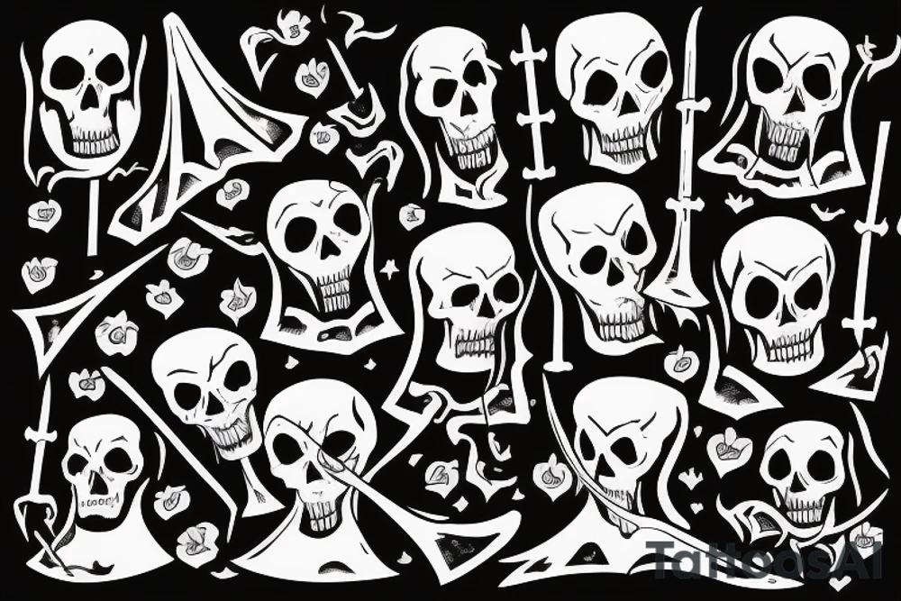 Dark and Spooky grim reaper standing next to an empty grave while he is holding an hourglass tattoo idea