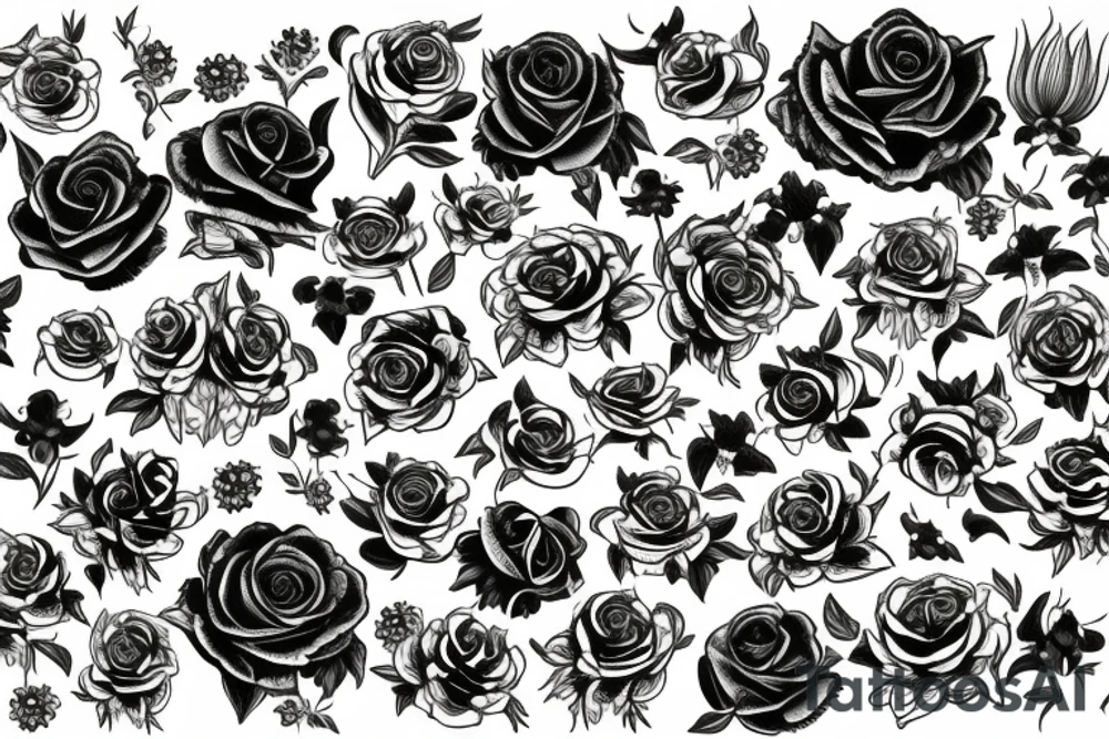 Floral design of roses, lilies, sunflowers and daises with leopard print mixed in tattoo idea