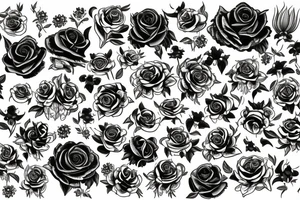 Floral design of roses, lilies, sunflowers and daises with leopard print mixed in tattoo idea