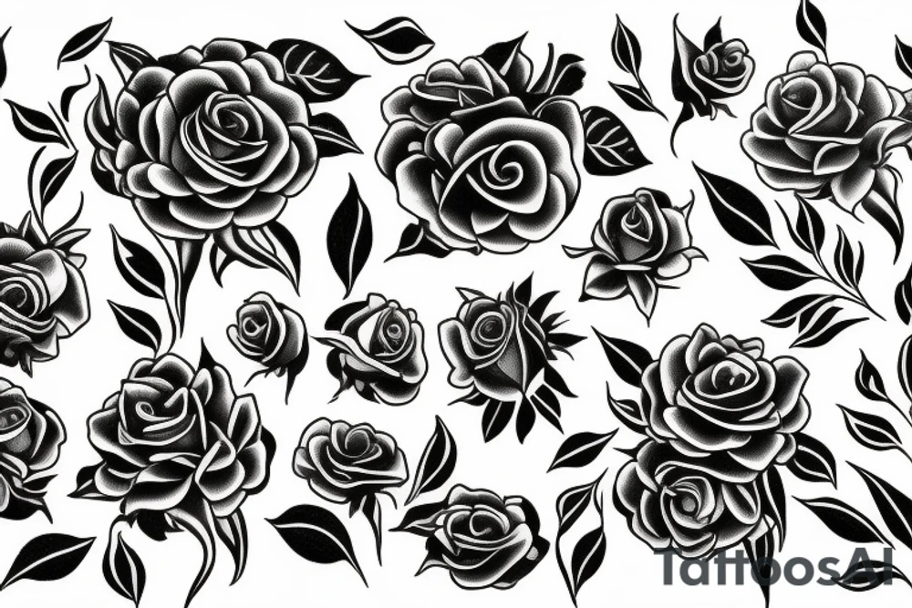 Large floral design of roses, lilies, sunflowers and daises with black leopard spots throughout tattoo idea