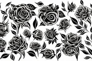 Large floral design of roses, lilies, sunflowers and daises with black leopard spots throughout tattoo idea