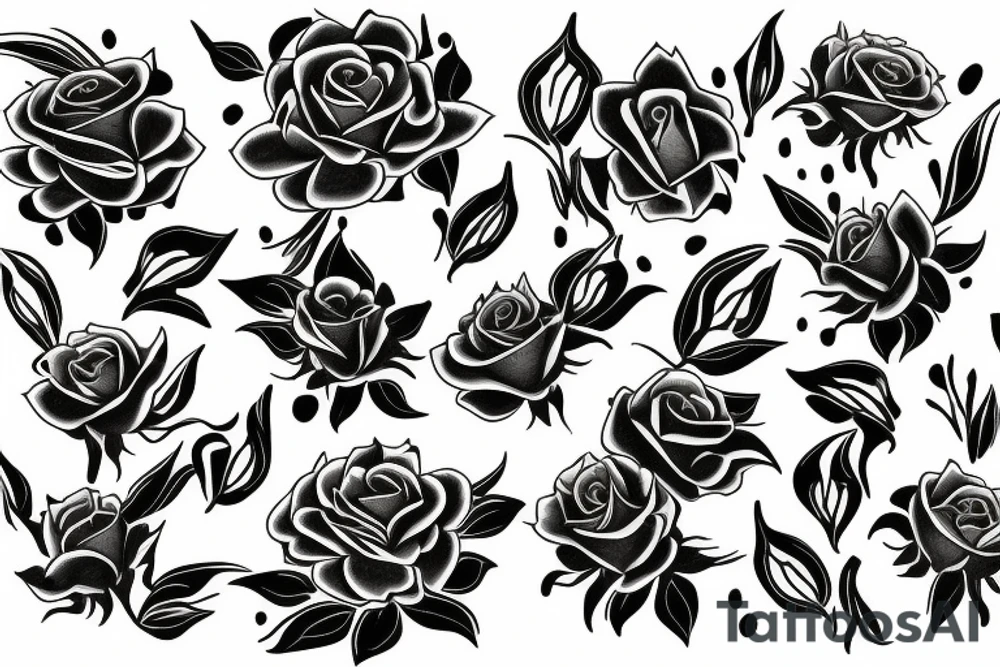 Large floral design of roses, lilies, sunflowers and daises with black leopard spots throughout tattoo idea