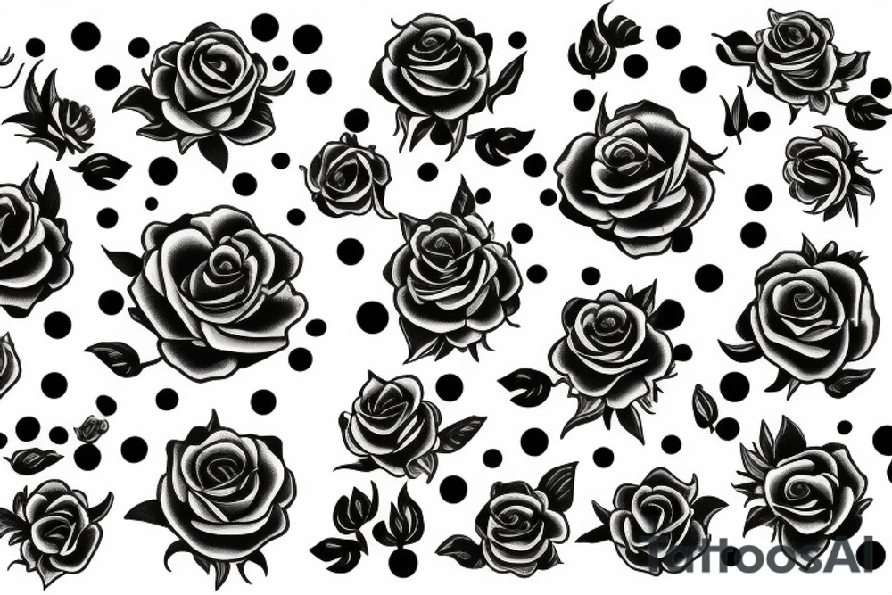 Large floral design of roses, lilies, sunflowers and daises with black leopard spots throughout tattoo idea