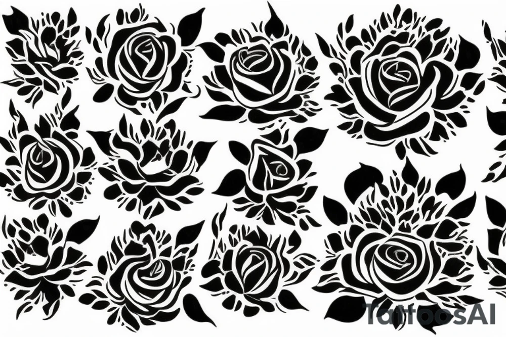 Large floral design of roses, lilies, sunflowers and daises with black leopard print 
throughout tattoo idea