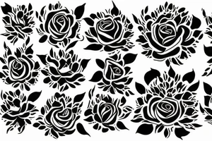 Large floral design of roses, lilies, sunflowers and daises with black leopard print 
throughout tattoo idea