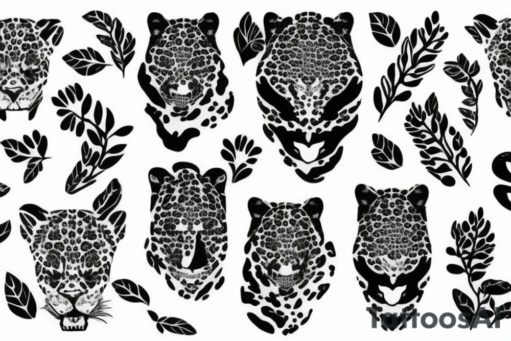 Black leopard print with floral design tattoo idea