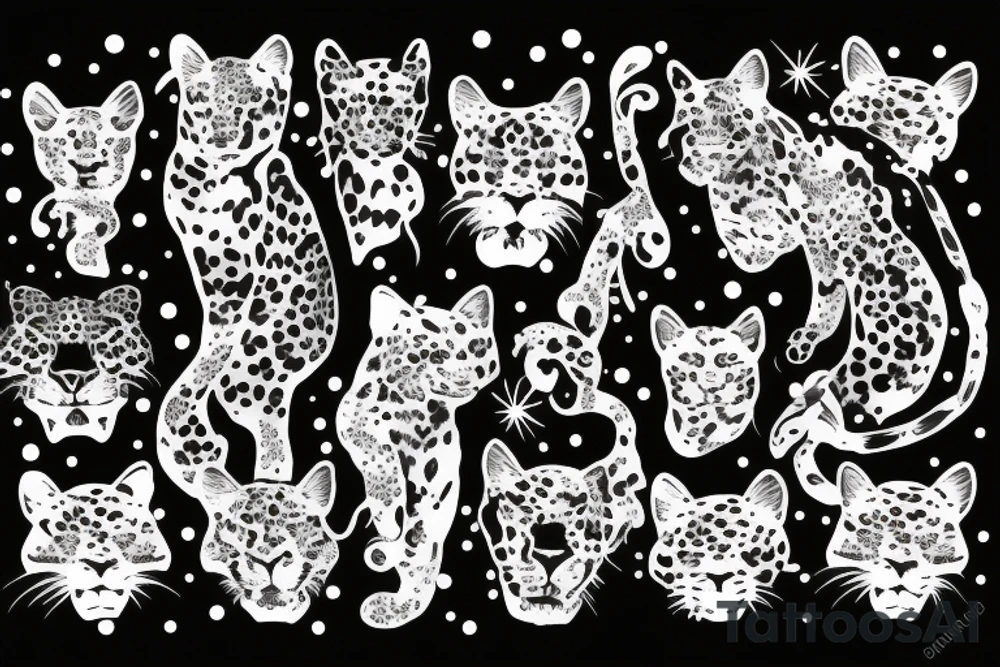 Black leopard print with splashes of color tattoo idea