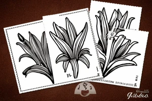 Ornate postage stamp with lillies inside tattoo idea