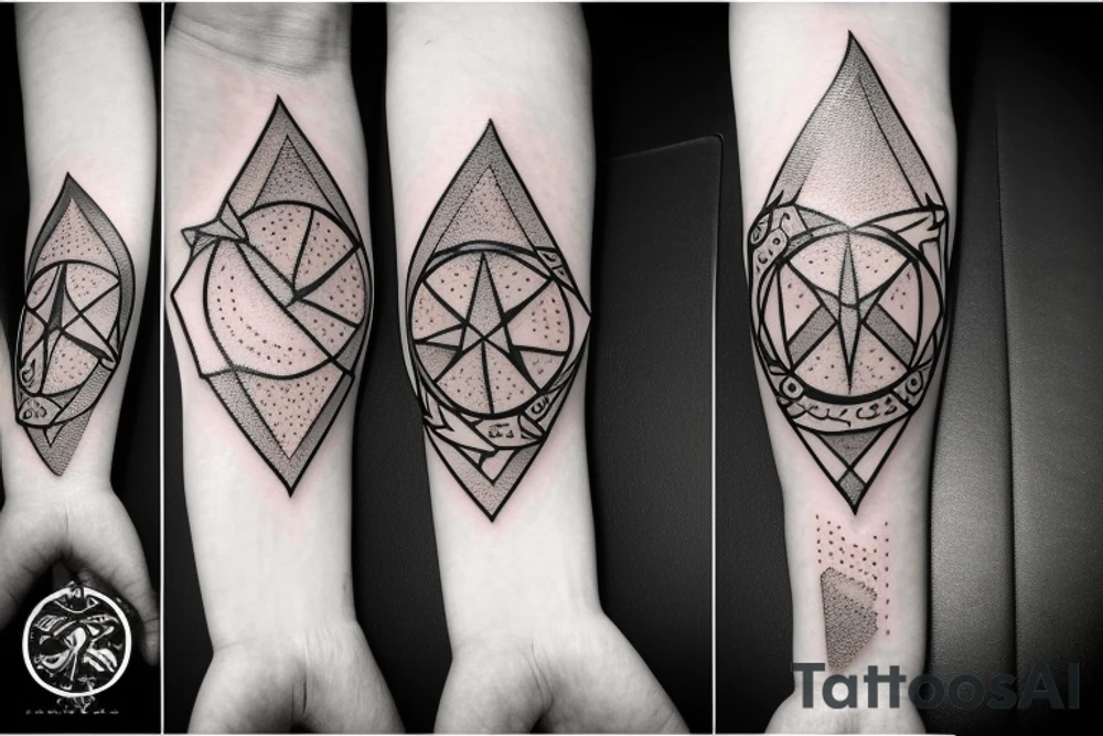 artistic designed tattoo incorporating the constellation orian and bow and arrow hunter tattoo idea