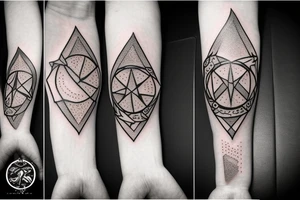 artistic designed tattoo incorporating the constellation orian and bow and arrow hunter tattoo idea