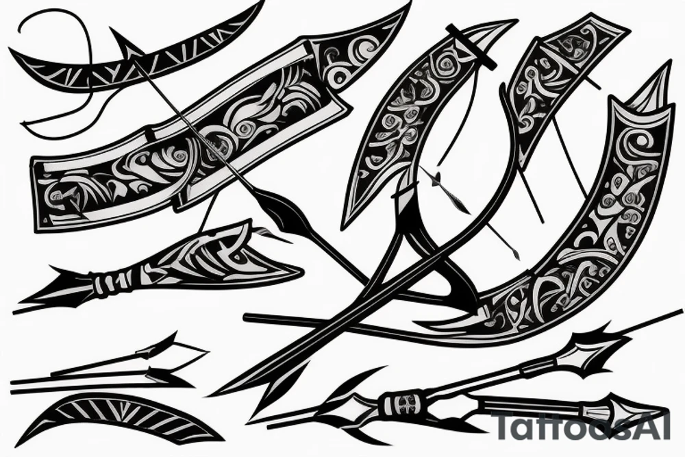 artistic designed tattoo incorporating 
 bow and arrow hunter tattoo idea