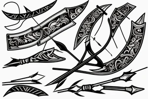 artistic designed tattoo incorporating 
 bow and arrow hunter tattoo idea