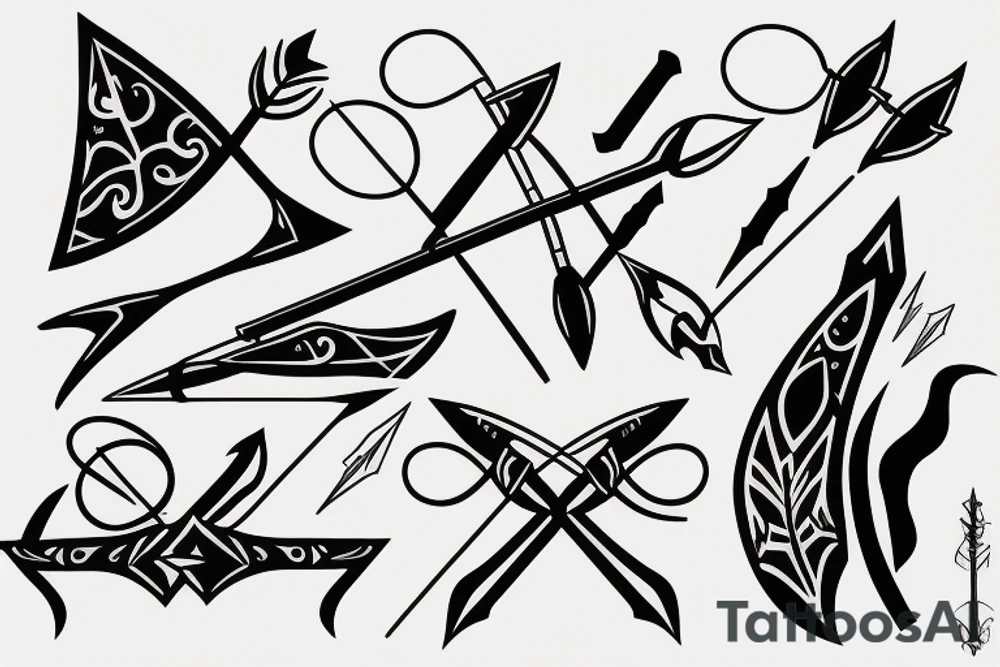 artistic designed tattoo incorporating 
 bow and arrow hunter tattoo idea