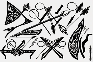 artistic designed tattoo incorporating 
 bow and arrow hunter tattoo idea