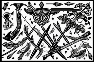 artistic designed tattoo incorporating 
 bow and arrow hunter tattoo idea