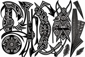 artistic designed tattoo incorporating 
 bow and arrow hunter tattoo idea