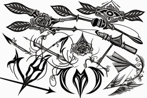 artistic designed tattoo incorporating 
 bow and arrow hunter tattoo idea