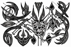 artistic designed tattoo incorporating 
 bow and arrow hunter tattoo idea